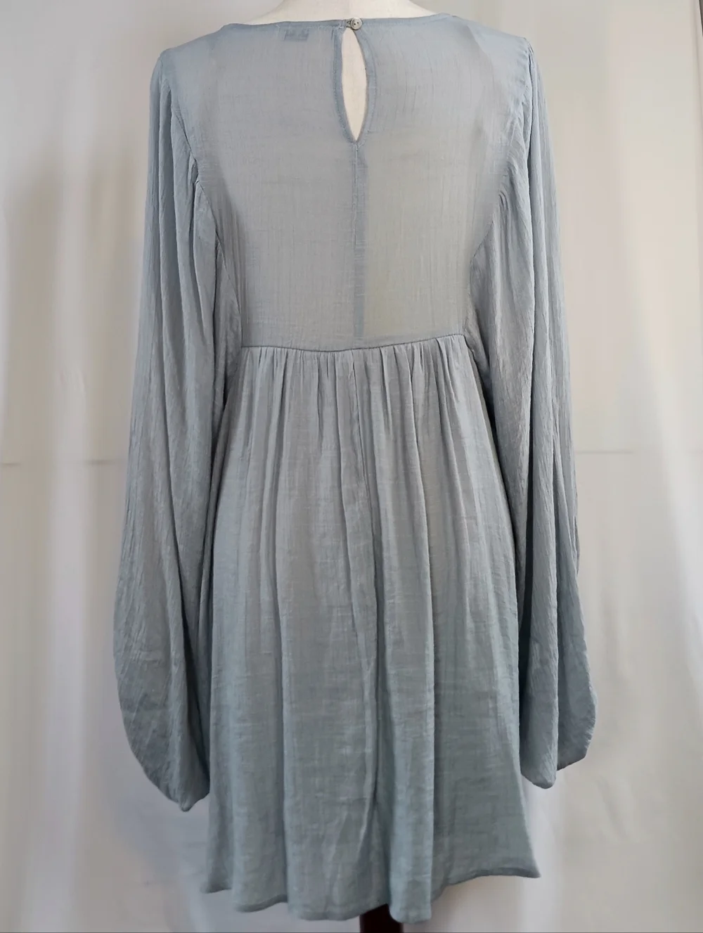 Embroidered Balloon Sleeve Dress Smocked Mini Flowy Floral Rayon Red Gray Size S - Picture 8 of 14